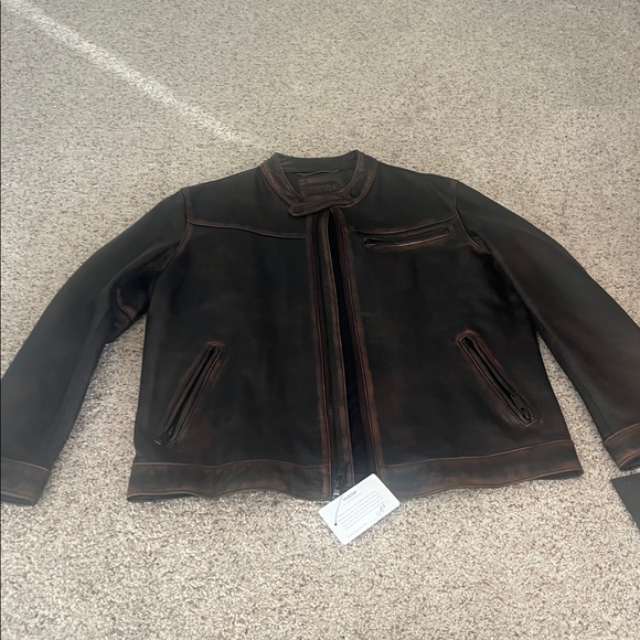 Thursday Boots Leather Roadster Jacket (Black Coffee) athletic cut size XL - Picture 5 of 9